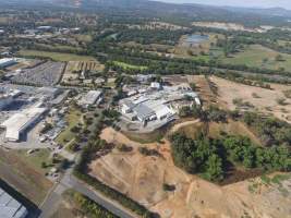 Aerial drone view of slaughterhouse - Captured at Wodonga Abattoir, Wodonga VIC Australia.