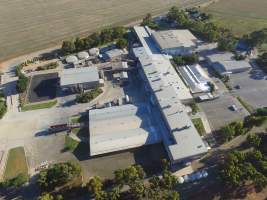 Aerial drone view of slaughterhouse - Captured at Primo Port Wakefield Abattoir, Port Wakefield SA Australia.