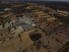 Aerial drone view of slaughterhouse - Captured at Frewstal Abattoir, Stawell VIC Australia.