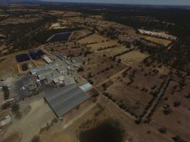 Aerial drone view of slaughterhouse - Captured at Thomas Foods (Frewstal) Abattoir, Stawell VIC Australia.