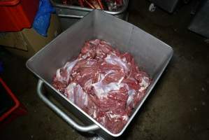Tub of flesh in chiller - Captured at Highland Pet Food, Guyra NSW Australia.
