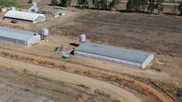 Drone flyover of turkey farm - Captured at Numurkah Turkey Supplies - farm and abattoir, Numurkah VIC Australia.