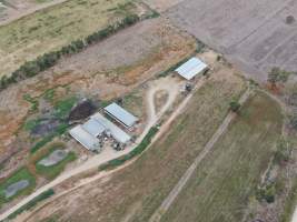 Aerial view - From drone - Captured at Kow Swamp Farms - piggery and dairy, Gunbower VIC Australia.