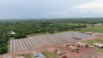 Crocodile cages - wide view - Drone flyover of Darwin Crocodile Farm, Bees Creek NT. - Captured at Darwin Crocodile Farm (Porosus), Palmerston City NT Australia.