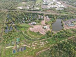 Drone flyover of Crocodylus park/zoo and hidden crocodile farm - Captured at Crocodylus Park Farm & Abattoir, Knuckey Lagoon NT Australia.