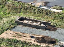 Pile of dead pigs outside piggery - Aerial view from drone - Captured at Midland Bacon, Carag Carag VIC Australia.