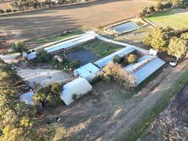 Drone flyover of piggery - Captured at Harston Piggery, Harston VIC Australia.