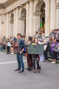 Animal Activists protesting at Bourke Street in Melbourne - Image taken at Bourke Street as part of Melbourne Vegan Takeover - Day of Action For Animals - Captured at VIC.