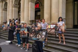 Animal Activists protesting at Bourke Street in Melbourne - Image taken at Bourke Street as part of Melbourne Vegan Takeover - Day of Action For Animals - Captured at VIC.