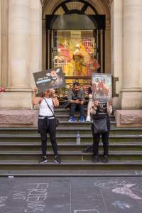 Animal Activists protesting at Bourke Street in Melbourne - Image taken at Bourke Street as part of Melbourne Vegan Takeover - Day of Action For Animals - Captured at VIC.