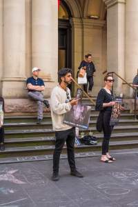 Animal Activists protesting at Bourke Street in Melbourne - Image taken at Bourke Street as part of Melbourne Vegan Takeover - Day of Action For Animals - Captured at VIC.