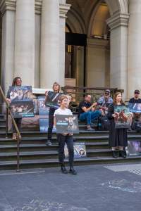 Animal Activists protesting at Bourke Street in Melbourne - Image taken at Bourke Street as part of Melbourne Vegan Takeover - Day of Action For Animals - Captured at VIC.