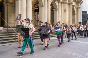 Animal Activists protesting at Bourke Street in Melbourne - Image taken at Bourke Street as part of Melbourne Vegan Takeover - Day of Action For Animals - Captured at VIC.