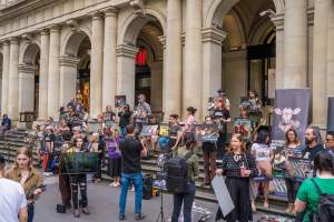 Animal Activists protesting at Bourke Street in Melbourne - Image taken at Bourke Street as part of Melbourne Vegan Takeover - Day of Action For Animals - Captured at VIC.