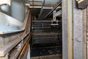 Gondolas in the gas chamber - Looking down on the gondolas inside the Co2 gas chamber - Captured at Australian Food Group Abattoir, Laverton North VIC Australia.