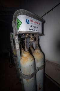 Air Liquide gas cylinders - Air Liquide gas cylinders outside kill room - Captured at Australian Food Group Abattoir, Laverton North VIC Australia.