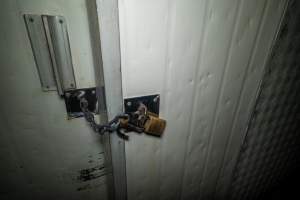 Padlock on kill room door - Captured at Australian Food Group Abattoir, Laverton North VIC Australia.