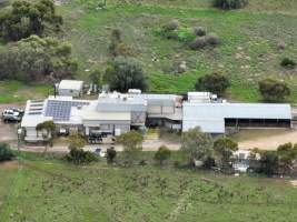 Drone flyover of slaughterhouse - Drone imagery of the BMK Food pig slaughterhouse. - Captured at BMK Food Slaughterhouse, Murray Bridge East SA Australia.