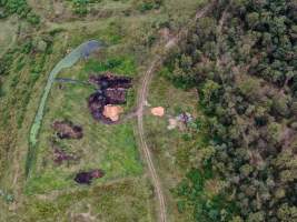 Wilrose Piggery - Aerial view of a dead pit. - Captured at Wilrose Piggery, Netherby QLD Australia.