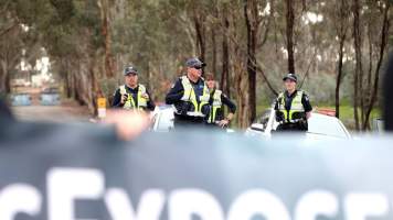 Hatchery lockdown action - In July 2016, 100 activists from across the country converged on the facility in Huntly, Victoria, with 21 entering the hatchery by surprise and halting operations for two hours in an effort to draw further public attention to the inherent cruelty of the egg industry. Over 150 male chicks - some just seconds from being killed - were rescued and are now living out their lives, happily and healthily, with experienced carers. 

Photos captured by the Bendigo Advertiser. - Captured at SBA Hatchery, Bagshot VIC Australia.