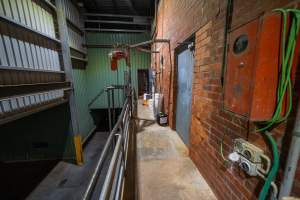 Upper-level walkway between cattle and sheep/pig kill rooms - Captured at Gathercole's Wangaratta Abattoir, Wangaratta VIC Australia.