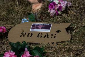 Memorial outside of Midland Bacon - Photos taken outside Midland Bacon, where activists were asking for the release of Olivia, a mother sow who was sexually assaulted while confined in a farrowing crate. - Captured at Midland Bacon, Carag Carag VIC Australia.