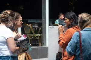 Animal rights activists at Dominion Outreach Melbourne - Animal rights activists attending a street outreach event in Southbank, Melbourne, Australia to bring awareness to the reality of modern animal farming and slaughter practices using footage from Dominion. - Captured at VIC.