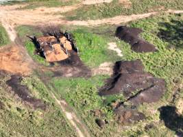 Burnett Pork Alliance piggery - Aerial view of a dead pile at a 'Burnett Pork Alliance' piggery. - Captured at Burnett Pork Alliance, Derri Derra QLD Australia.