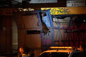 Cattle truck crashed into underside of bridge - At around 8:30pm on Tuesday 23 July 2024, a truck carrying dairy cows and calves crashed into the Cremorne Railway Bridge over Alexandra Avenue, South Yarra.
The top sections of the truck were completely crushed, with many cows suffering excruciating injuries including broken legs and necks. Others jumped from the top of the truck and attempted to run, with some sighted running down major roads. - Captured at VIC.