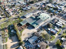 Drone flyover of slaughterhouse - Captured at Gathercole's Wangaratta Abattoir, Wangaratta VIC Australia.