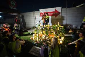 Protestors attending the Cedar Meats Vigil 2024 - Captured at Cedar Meats, Brooklyn VIC Australia.