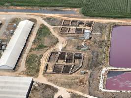 Drone flyover - Aerial view of piggery - Captured at Girgarre Piggery, Girgarre VIC Australia.