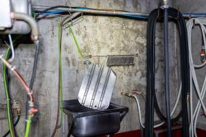 Inside of the kill room at Millmerran Meats. Shackles used to hoist pigs and sheep to the shackle line, kept over a washing sink - Captured at Millmerran Meats, Millmerran QLD Australia.