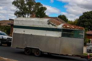 Trailer outside of Queanbeyan Rodeo - Photos taken at a protest organised by Animal Liberation ACT and Animal Defenders Office outside of Queanbeyan Rodeo, where animals such as horse and cattle have been seen and recorded being chased, mistreated, and tormented. - Captured at NSW.