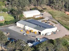 Drone shot of slaughterhouse - Drone shot showing crates and a truck - Captured at Tinder Creek Duck Abattoir, Tennyson NSW Australia.
