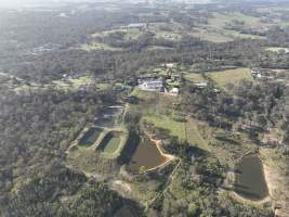 Drone shot of slaughterhouse and surrounding area - Captured at Tinder Creek Duck Abattoir, Tennyson NSW Australia.