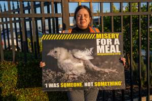 Melbourne Chicken Save Vigil - April 2025 - Memorial vigil in loving memory of Liz Dealey founder of Melbourne Chicken Save and Melbourne Chicken Rescue. - Captured at La Ionica Poultry, Thomastown VIC Australia.
