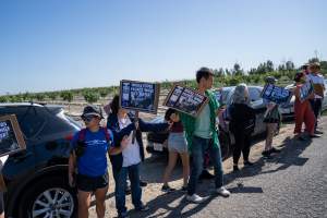 Action - Vera Goat Dairy (Meyenberg Goat Milk) - On May 27th, 2025 Five activists were just arrested after rescuing two sick baby goats from a Whole Foods-supplying factory goat dairy in the Central Valley, California that supplies the nation's largest goat dairy brand, Meyenberg. The rescued babies are on their way to get care.
After the rescue, these activists returned to the facility to urge the authorities to investigate the facility's massive dead pile and other violations. An investigation released by DxE prior to the action showed dozens of mothers and babies are regularly dumped into an illegal mass dead pile. A mother goat and two babies were previously rescued from the facility. - Captured at CA.