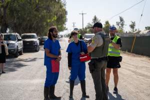 Action - Vera Goat Dairy (Meyenberg Goat Milk) - On May 27th, 2025 Five activists were just arrested after rescuing two sick baby goats from a Whole Foods-supplying factory goat dairy in the Central Valley, California that supplies the nation's largest goat dairy brand, Meyenberg. The rescued babies are on their way to get care.
After the rescue, these activists returned to the facility to urge the authorities to investigate the facility's massive dead pile and other violations. An investigation released by DxE prior to the action showed dozens of mothers and babies are regularly dumped into an illegal mass dead pile. A mother goat and two babies were previously rescued from the facility. - Captured at CA.