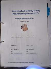 Documents - Andgar Piggery, Dublin (South Australia) - Documents found at Andgar Piggery in Dublin, South Australia showed that the facility was certified under the Australian Pig Industry Quality Assurance Program (APIQ) which they claim 