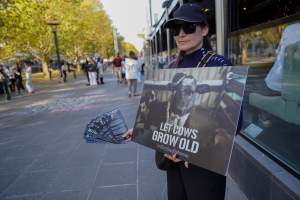 Mother's Day: Dominion Outreach Melbourne: 11 May 2025 - Animal rights activists participating in a street outreach event in Southbank, Victoria, Australia. Volunteers give out free vegan treats, show footage from Farm Transparency Project’s dairy investigations, and engage the public in conversations, bringing awareness to the hidden reality of what happens to cows, calves, and bulls in the Australian dairy industry. - Captured at VIC.