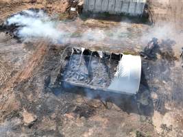 Pigs burned alive in shed fires - Drone imagery of a large number of dead pigs in eco sheds, after the sheds caught alight on 15 September 2025. - Captured at Andgar Piggery, Dublin SA Australia.