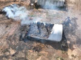 Pigs burned alive in shed fires - Drone imagery of a large number of dead pigs in eco sheds, after the sheds caught alight on 15 September 2025. - Captured at Andgar Piggery, Dublin SA Australia.