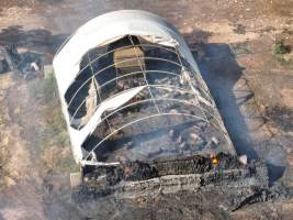Pigs burned alive in shed fires - Drone imagery of a large number of dead pigs in eco sheds, after the sheds caught alight on 15 September 2025. - Captured at Andgar Piggery, Dublin SA Australia.