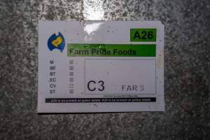 Sign at Farm Pride pullet farm - Photographs taken at the Farm Pride pullet farm, next door to their free-range egg farm. 

Although described as 'free-range' young hens, known as pullets, were discovered confined to battery cages, strikingly similar to those found on cage egg farms. Hens are introduced into the laying sheds at between 18-20 weeks and will remain there until their laying slows at 12-18 months old. This means that, for up to a quarter of their life, these 'free-range' chickens will live in small, wire cages with no access to the outdoors. 18 months old 'spent' hens are sent to the slaughterhouse where they will be killed and turned into cheap meat products.
 - Captured at Farm Pride Bears Lagoon - Pullet raising, Bears Lagoon VIC Australia.