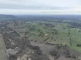 Drone flyover - Drone flyover of Valley Park's free-range egg farms in Seymour, Victoria - Captured at Valley Park Seymour Farm 2 (Fyfe Family Eggs), Seymour VIC Australia.