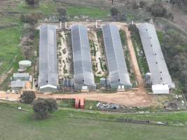 Drone flyover - Drone flyover of Valley Park's free-range egg farms in Seymour, Victoria. - Captured at Valley Park Seymour Farm 3 (Fyfe Family Eggs), Seymour VIC Australia.