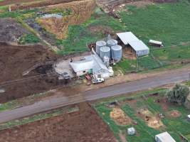 Drone flyover - Drone flyover of unknown dairy farm showing dairy and calf sheds. - Captured at Unknown, Jervois SA Australia.