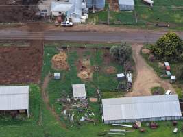 Drone flyover - Drone flyover of unknown dairy farm showing dairy and calf sheds. - Captured at Unknown, Jervois SA Australia.