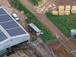 Drone flyover - Drone flyover of unknown dairy showing calf sheds and milking shed. - Captured at Unknown Dairy - Devondale, Woods Point SA Australia.